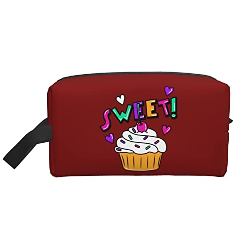 Bunte Cupcakes Rote Make-up-Tasche Reise-Toilettenartikel Make-up-Organizer Reisen Große Kapazität Tragbare Reise-Kosmetiktaschen für Frauen Mädchen von DJNGN