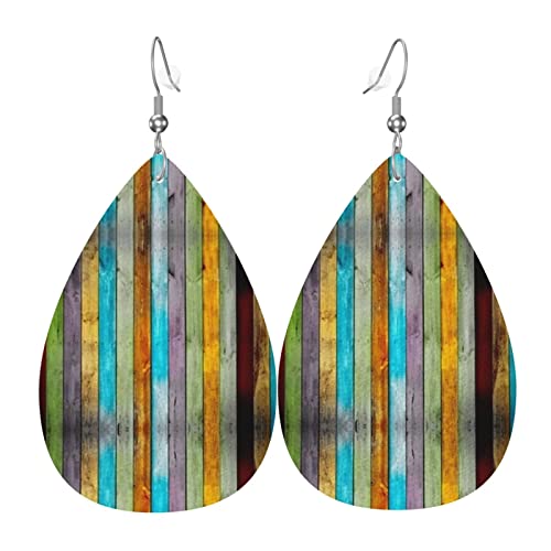 Bunte Holzbrett-PVC-Kunstleder-Ohrringe, Haken ist 925 versilbertes Material von DJNGN