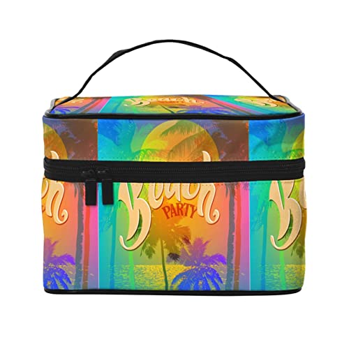 Make-up-Tasche mit bunten Palmen, Kulturbeutel für Damen, Kosmetiktasche, Reise-Kulturbeutel, Make-up-Reisetasche, Make-up-Organizer, große Make-up-Tasche von DJNGN