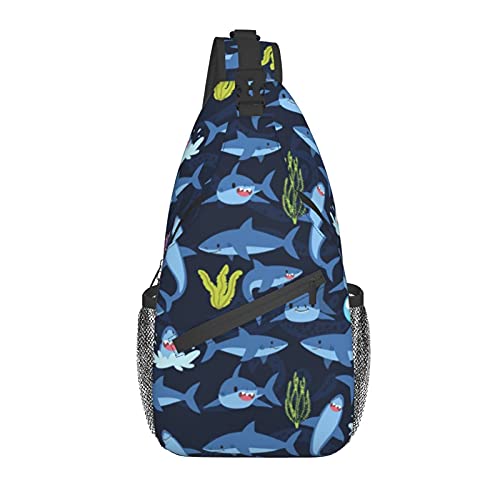 Cartoon Sea Shark Sling Umhängetasche, Verstellbarer und wendbarer Schultergurt, Rucksacktasche für Männer und Frauen, Reisen, Wandern, Tagesrucksack von DJNGN