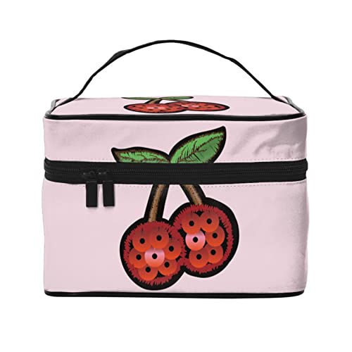 Cherry Pailletten Hellrosa Make-up-Tasche Kulturtasche für Frauen Kosmetiktasche Reise-Kulturtasche Make-up-Reisetasche Make-up-Organizer Große Make-up-Tasche von DJNGN