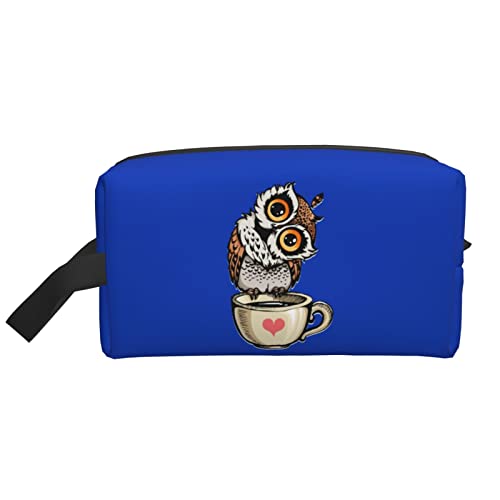 Cocked Owls and Coffee Blue Makeup Bag Travel Toiletries Makeup Organizer Travel Large Capacity Portable Travel Cosmetic Bags for Women Girls von DJNGN