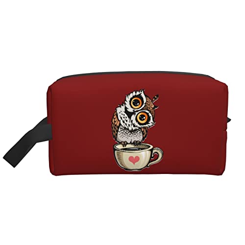 Cocked Owls and Coffee Red Makeup Bag Travel Toiletries Makeup Organizer Travel Large Capacity Portable Travel Cosmetic Bags for Women Girls von DJNGN