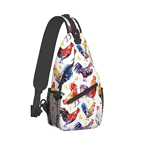 Coole Brusttasche für Damen, Turnbeutel, modischer Sling-Schulterrucksack, Outdoor-Sport-Tagesrucksack, kompatibel mit Aquarell-Hahn und Huhn, verstellbare Mehrzwecktasche, kleine Kameratasche für den von DJNGN