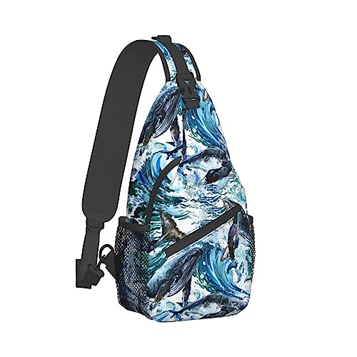 Coole Brusttasche für Damen, Turnbeutel, modischer Sling-Schulterrucksack, Outdoor-Sport-Tagesrucksack, kompatibel mit Aquarell-Meerwal-Ozean-Surfwellen, verstellbare Mehrzwecktasche von DJNGN
