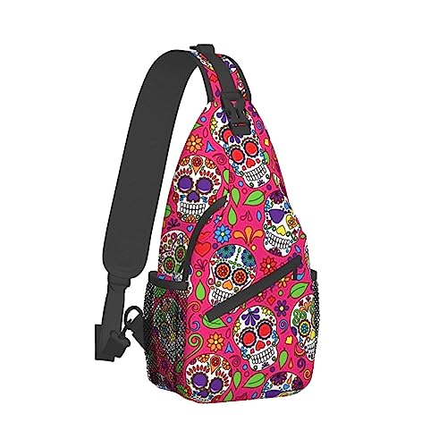 Coole Brusttasche für Damen, Turnbeutel, modischer Sling-Schulterrucksack, Outdoor-Sport-Tagesrucksack, kompatibel mit Day Dead Mexican Sugar Skull, verstellbare Mehrzwecktasche, kleine Kameratasche f von DJNGN