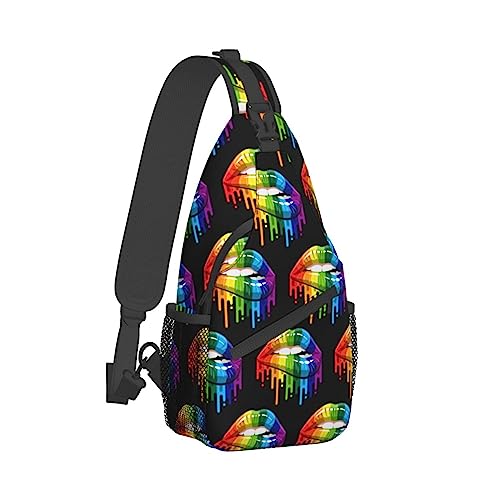 Coole Brusttasche für Damen, Turnbeutel, modischer Sling-Schulterrucksack, Outdoor-Sport-Tagesrucksack, kompatibel mit LGBT, Schwulen, Homosexuellen, Lesben, Rainbow Lips Pride, verstellbare Tasche, k von DJNGN