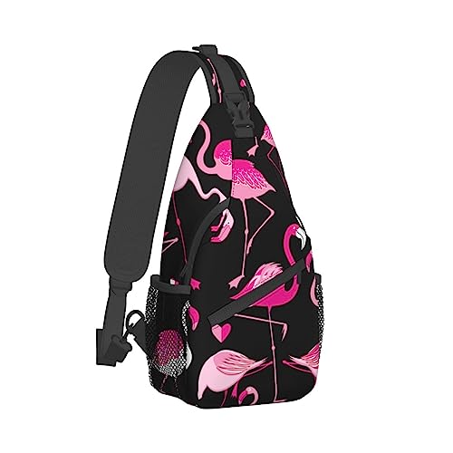 Coole Brusttasche für Damen, Turnbeutel, modischer Sling-Schulterrucksack, Outdoor-Sport-Tagesrucksack, kompatibel mit Pink Love Heart Flamingo, verstellbare Mehrzwecktasche, kleine Kameratasche für d von DJNGN