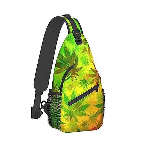 Coole Brusttasche für Damen, Turnbeutel, modischer Sling-Schulterrucksack, Outdoor-Sport-Tagesrucksack, kompatibel mit Rasta-Flagge, Blättern, Weedleaf-Muster, verstellbare Mehrzwecktasche, kleine Kam von DJNGN