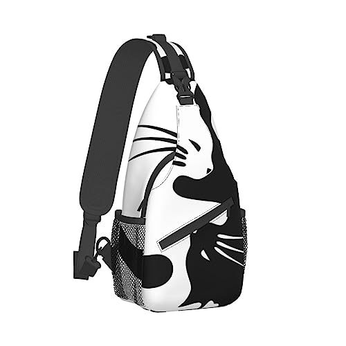 Coole Brusttasche für Damen, Turnbeutel, modischer Sling-Schulterrucksack, Outdoor-Sport-Tagesrucksack, kompatibel mit Yin Yang Black And White Sleepy Cat, verstellbare Mehrzwecktasche, kleine Kamerat von DJNGN