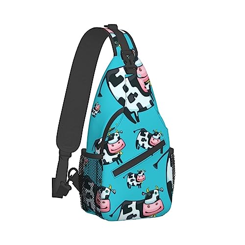 Coole Brusttasche für Damen, Turnbeutel, modischer Sling-Schulterrucksack, Outdoor-Sport-Tagesrucksack, kompatibel mit niedlichen Cartoon-Kuh, verstellbare Mehrzwecktasche, kleine Kameratasche für den von DJNGN