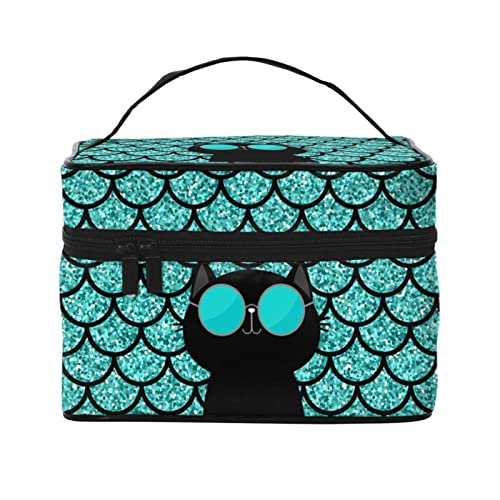Coole Katze mit Brille, Make-up-Tasche, Kulturbeutel für Frauen, Kosmetiktasche, Reise-Kulturbeutel, Make-up-Reisetasche, Make-up-Organizer, große Make-up-Tasche Coole Katze mit Brille, Make-up-Tasche, Kulturbeutel für Frauen, Kosmetiktasche, Reise-Kulturbeutel, Make-up-Reisetasche, Make-up-Organizer, große Make-up-Tasche von DJNGN