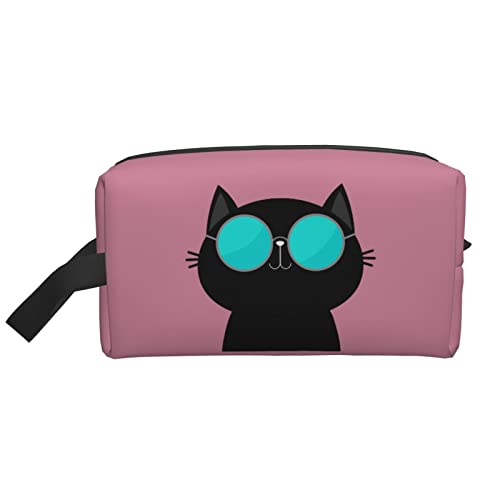 Coole Katze mit Brille, dunkelrosa, Make-up-Tasche, Reise-Toilettenartikel, Make-up-Organizer, Reise, große Kapazität, tragbare Reise-Kosmetiktaschen für Frauen und Mädchen von DJNGN