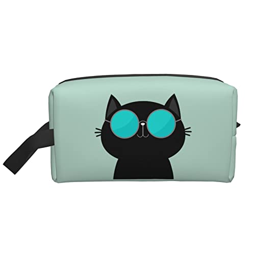 Coole Katze mit Brille, hellgrün, Make-up-Tasche, Reise-Toilettenartikel, Make-up-Organizer, Reise, große Kapazität, tragbare Reise-Kosmetiktaschen für Frauen und Mädchen von DJNGN