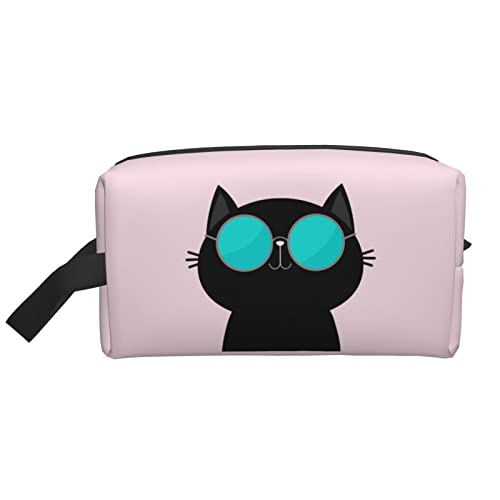 Coole Katze mit Brille Rosa Make-up-Tasche Reise-Toilettenartikel Make-up-Organizer Reise Große Kapazität Tragbare Reise-Kosmetiktaschen für Frauen Mädchen von DJNGN