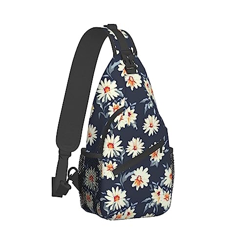 Cooler Sling-Rucksack für Männer und Frauen, Mehrzweck-Crossbody-Umhängetasche, kompatibel mit der Tasche mit Gänseblümchen-Blumenmuster, robuster Reise-Wander-Tagesrucksack mit Reißverschluss, verste von DJNGN