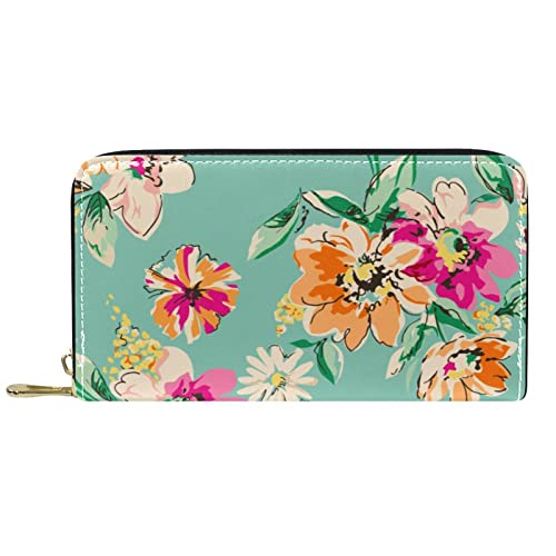 DJNGN Brieftasche Leder Leder Reißverschluss Lange Geldbörse Blume von DJNGN