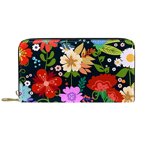 DJNGN Brieftasche Leder Leder Reißverschluss Lange Geldbörse Blume von DJNGN