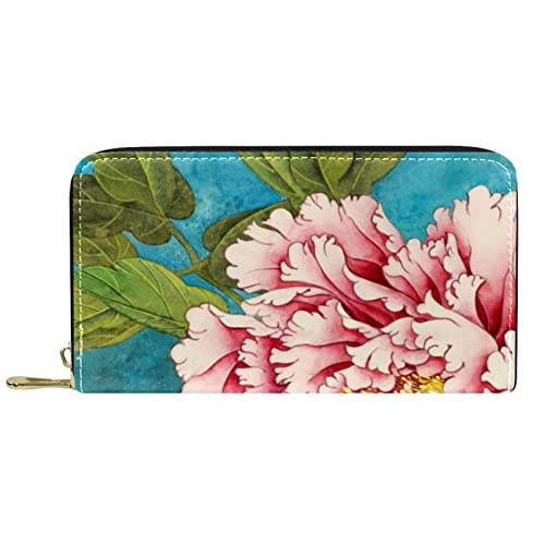 DJNGN Brieftasche Leder Leder Reißverschluss Lange Geldbörse Blume von DJNGN