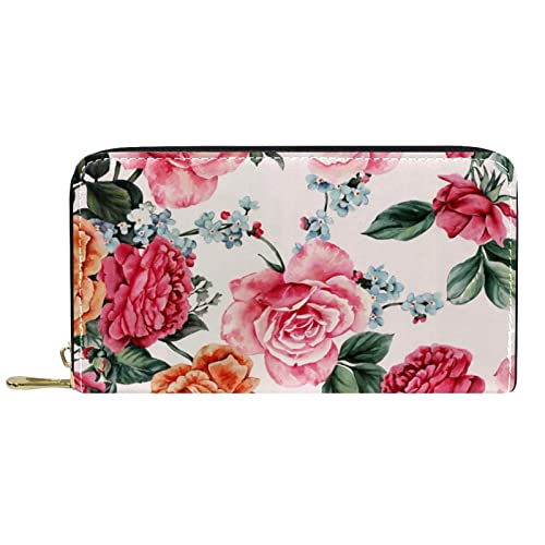 DJNGN Brieftasche Leder Leder Reißverschluss Lange Geldbörse Blumenblume von DJNGN