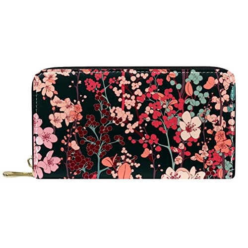 DJNGN Brieftasche Leder Leder Reißverschluss Lange Geldbörse Blumenblumen von DJNGN