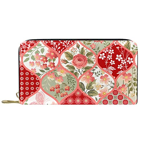 DJNGN Brieftasche Leder Leder Reißverschluss Lange Geldbörse Blumenmuster von DJNGN