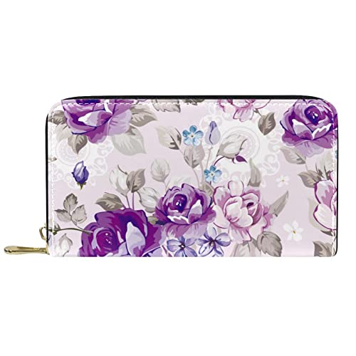 DJNGN Brieftasche Leder Leder Reißverschluss Lange Geldbörse Blumenmuster von DJNGN