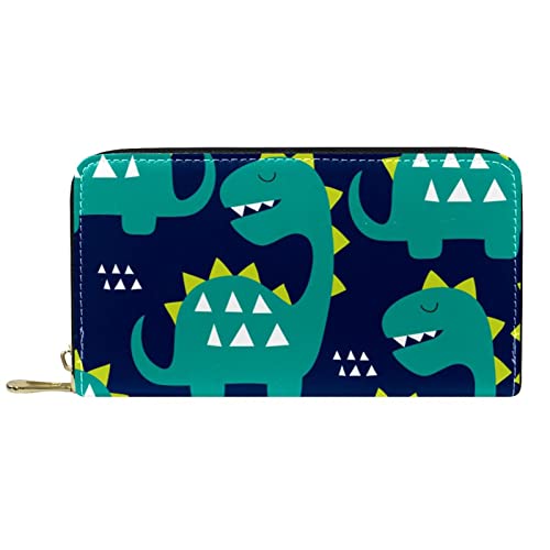 DJNGN Brieftasche Leder Leder Reißverschluss Lange Geldbörse Dinosaurier Blau von DJNGN