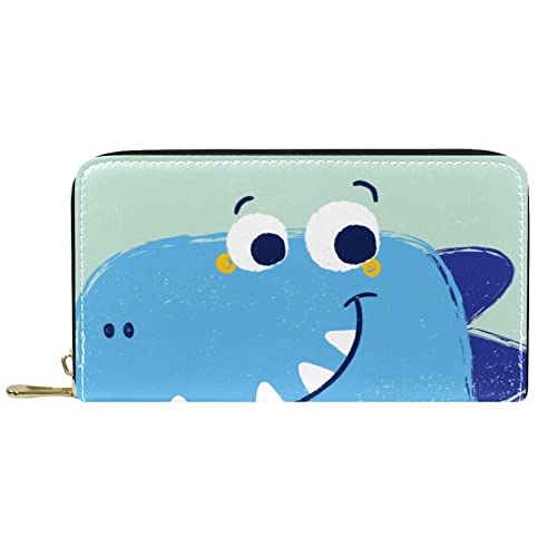 DJNGN Brieftasche Leder Leder Reißverschluss Lange Geldbörse Dinosaurier Grün von DJNGN