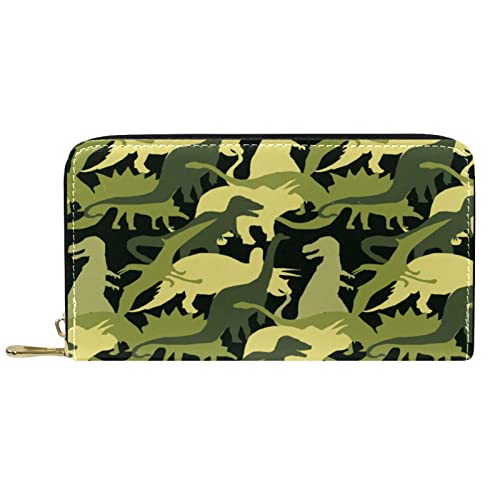 DJNGN Brieftasche Leder Leder Reißverschluss Lange Geldbörse Dinosaurier Grün von DJNGN