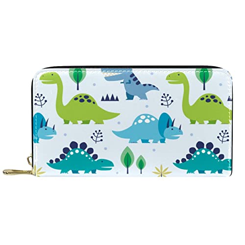 DJNGN Brieftasche Leder Leder Reißverschluss Lange Geldbörse Dinosaurier Niedlich Blau von DJNGN