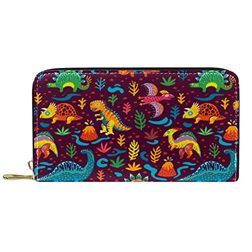 DJNGN Brieftasche Leder Leder Reißverschluss Lange Geldbörse Dinosaurier cool von DJNGN