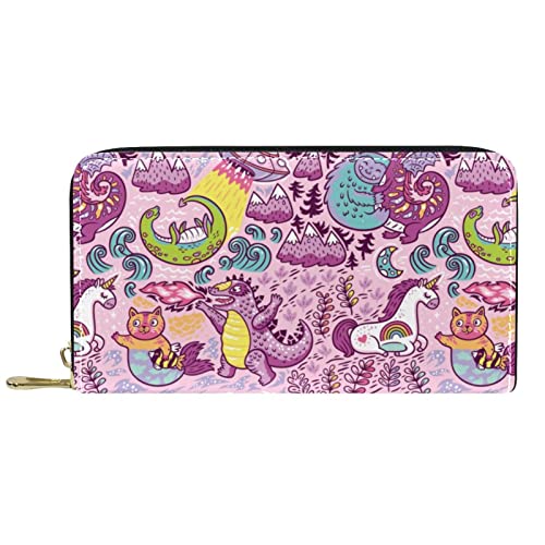 DJNGN Brieftasche Leder Leder Reißverschluss Lange Geldbörse Dinosaurier cool von DJNGN
