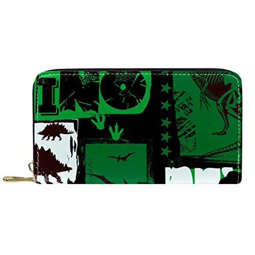 DJNGN Brieftasche Leder Leder Reißverschluss Lange Geldbörse Dinosaurier von DJNGN