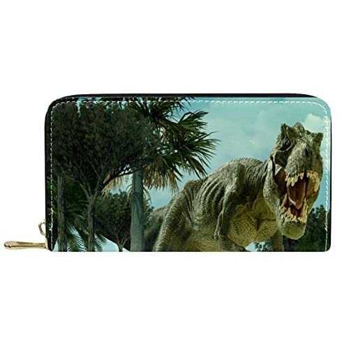 DJNGN Brieftasche Leder Leder Reißverschluss Lange Geldbörse Dinosaurier von DJNGN