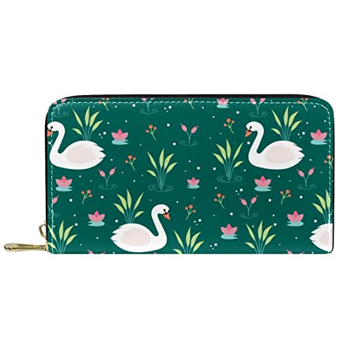 DJNGN Brieftasche Leder Leder Reißverschluss Lange Geldbörse Eleganter Schwan von DJNGN