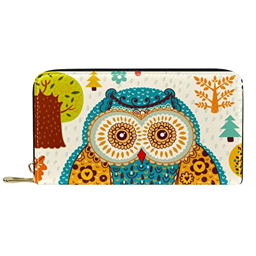 DJNGN Brieftasche Leder Leder Reißverschluss Lange Geldbörse Eulenmuster von DJNGN
