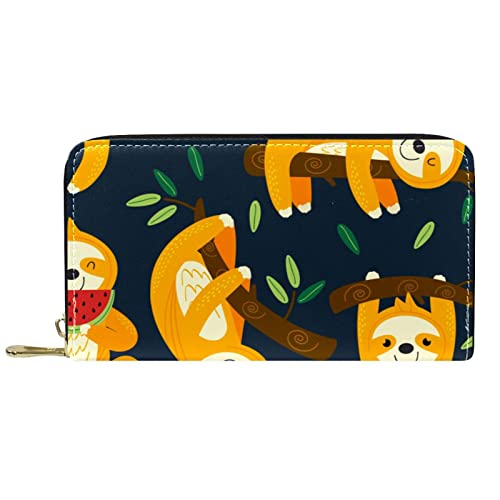 DJNGN Brieftasche Leder Leder Reißverschluss Lange Geldbörse Faultier Tier Niedlich von DJNGN