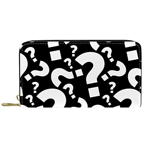 DJNGN Brieftasche Leder Leder Reißverschluss Lange Geldbörse Fragezeichen Schwarzes Muster von DJNGN