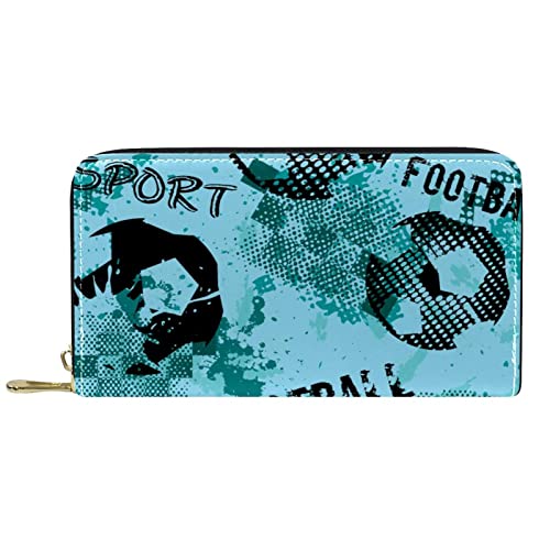 DJNGN Brieftasche Leder Leder Reißverschluss Lange Geldbörse Fußballmuster von DJNGN