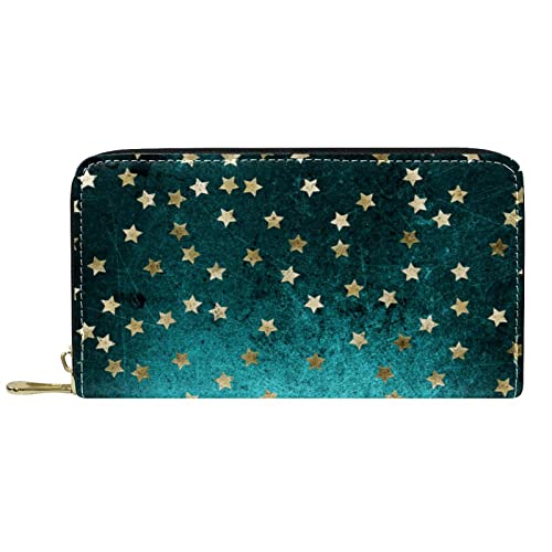 DJNGN Brieftasche Leder Leder Reißverschluss Lange Geldbörse Gpld Sterne Muster Grunge Blau DJNGN Brieftasche Leder Leder Reißverschluss Lange Geldbörse Gpld Sterne Muster Grunge Blau von DJNGN