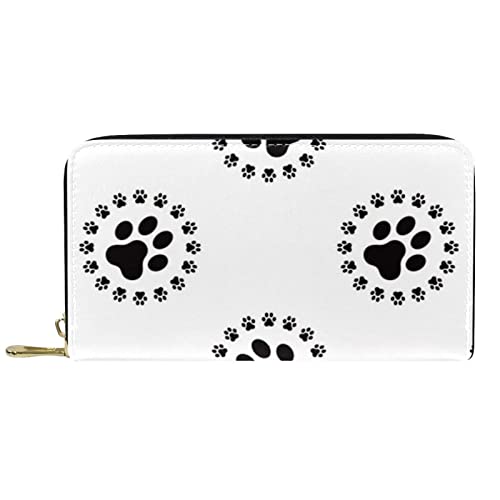 DJNGN Brieftasche Leder Leder Reißverschluss Lange Geldbörse Hundepfote von DJNGN