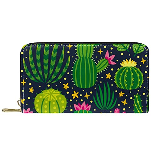 DJNGN Brieftasche Leder Leder Reißverschluss Lange Geldbörse Kaktus von DJNGN