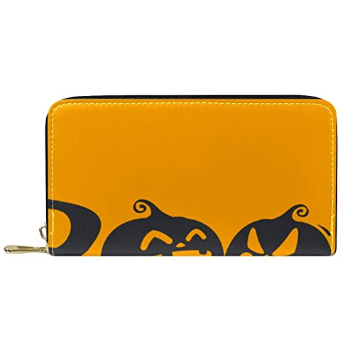 DJNGN Brieftasche Leder Leder Reißverschluss Lange Geldbörse Kürbis von DJNGN