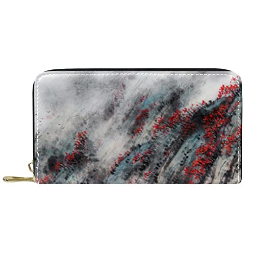 DJNGN Brieftasche Leder Leder Reißverschluss Lange Geldbörse Landschaftsmalerei von DJNGN