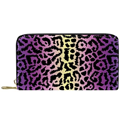 DJNGN Brieftasche Leder Leder Reißverschluss Lange Geldbörse Leopardentier von DJNGN