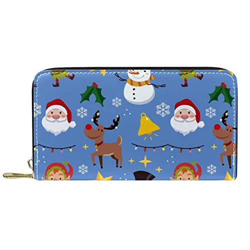 DJNGN Brieftasche Leder Leder Reißverschluss Lange Geldbörse Lustige Weihnachten Schneemann Rentier Glocken Dekoration von DJNGN
