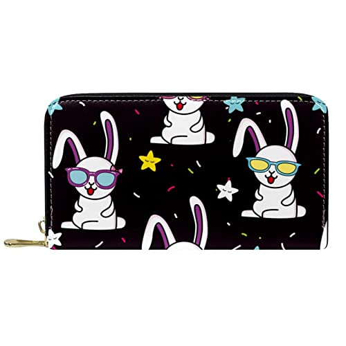 DJNGN Brieftasche Leder Leder Reißverschluss Lange Geldbörse Lustiger Hase Brille Sterne Muster DJNGN Brieftasche Leder Leder Reißverschluss Lange Geldbörse Lustiger Hase Brille Sterne Muster von DJNGN