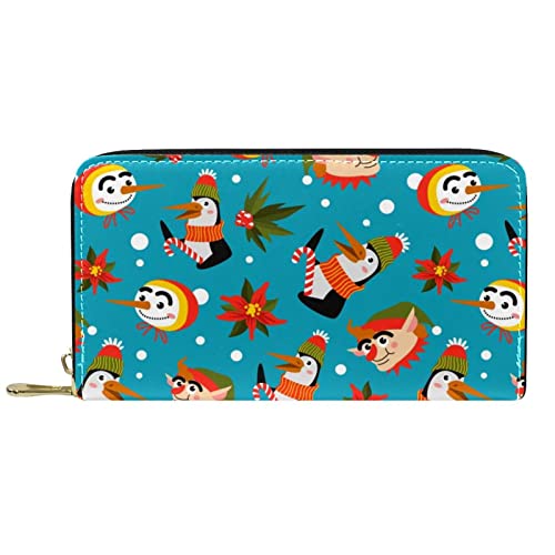 DJNGN Brieftasche Leder Leder Reißverschluss Lange Geldbörse Lustiger Pinguin Bunte Weihnachten von DJNGN