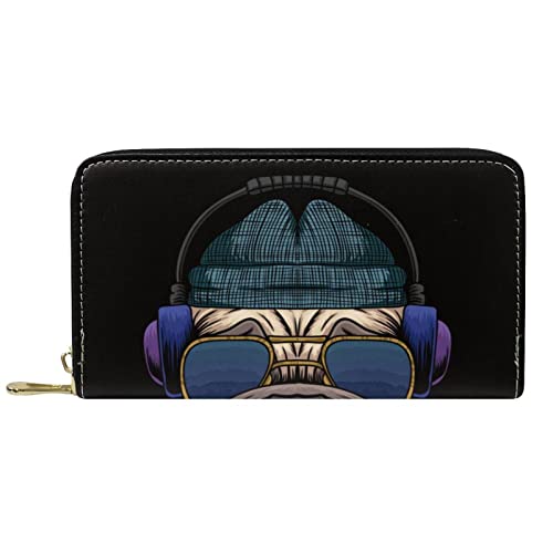 DJNGN Brieftasche Leder Leder Reißverschluss Lange Geldbörse Mops Hund mit Kopfhörer Brille Cowboy DJNGN Brieftasche Leder Leder Reißverschluss Lange Geldbörse Mops Hund mit Kopfhörer Brille Cowboy von DJNGN